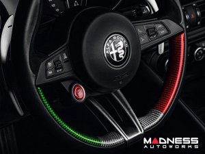 Alfa Romeo Stelvio Steering Wheel Trim - Carbon Fiber - Side Cover Set - Italian Theme - QV Model Alfa Romeo Stelvio Steering Wheel Trim - Carbon Fiber - Side Cover Set - Italian Theme - QV Model